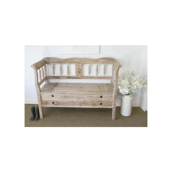 Reclaimed Teak Country Bench with Storage Compartment - 4