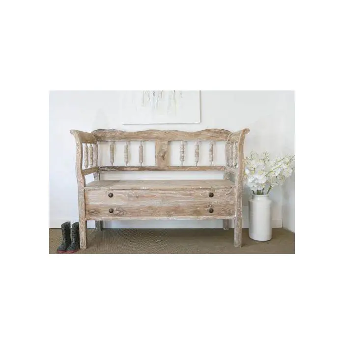 Reclaimed Teak Country Bench with Storage Compartment - 2
