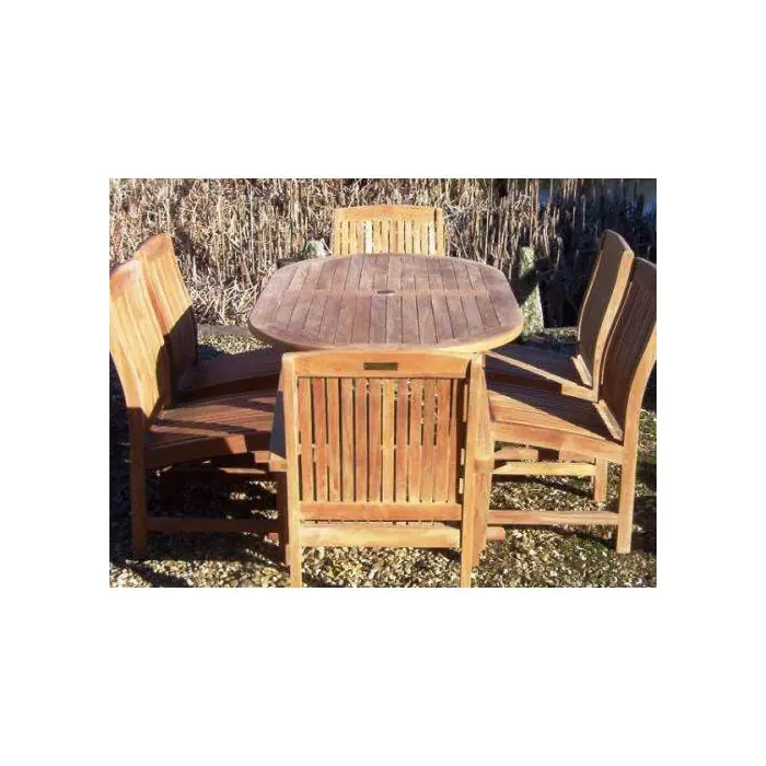 1.6m Teak Oval Pedestal Table with 4 Marley Chairs & 2 Marley Armchairs - 1