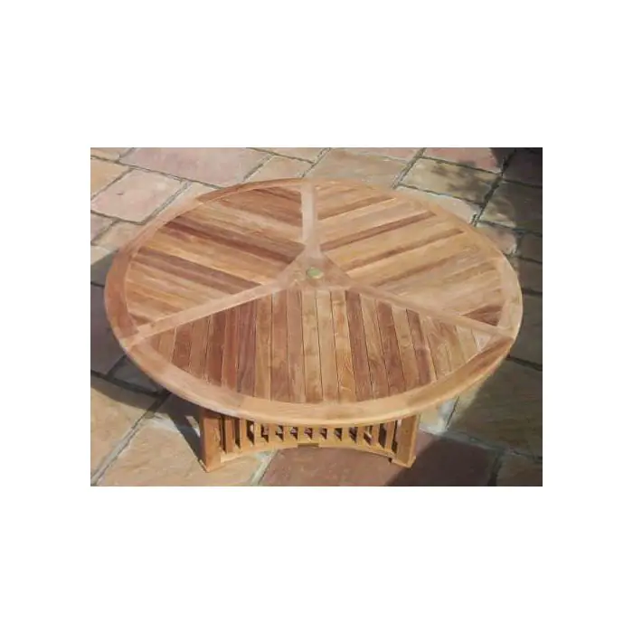 1.5m Teak Circular Radar Table with 6 Kiffa Folding Chairs - 6