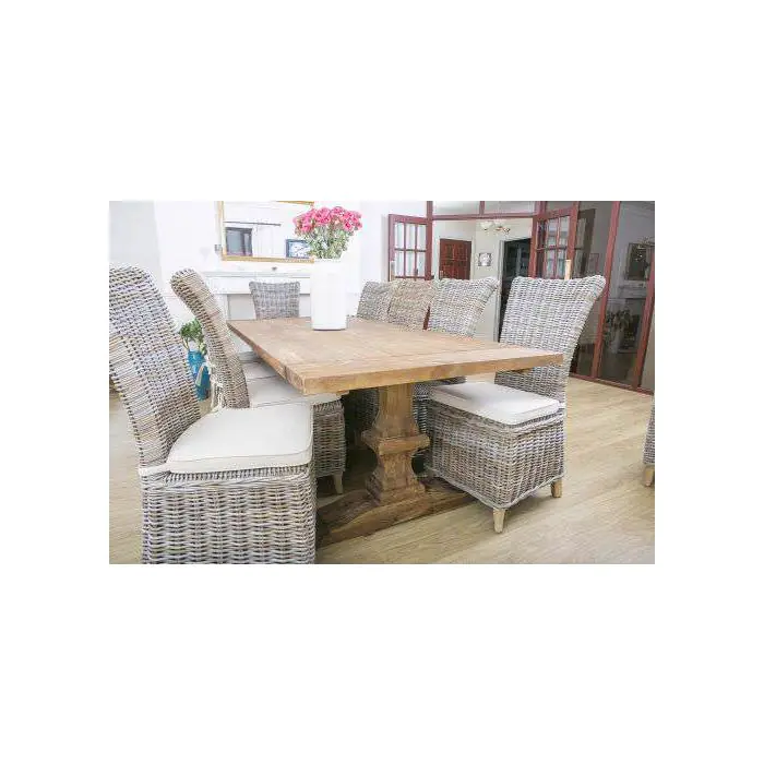 2.4m Monastery Reclaimed Teak Dining Table with 8 Latifa Chairs - 1