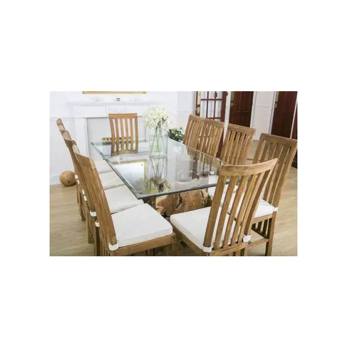 1.8m Reclaimed Teak Root Rectangular Block Dining Table with 8 Santos Chairs - 3