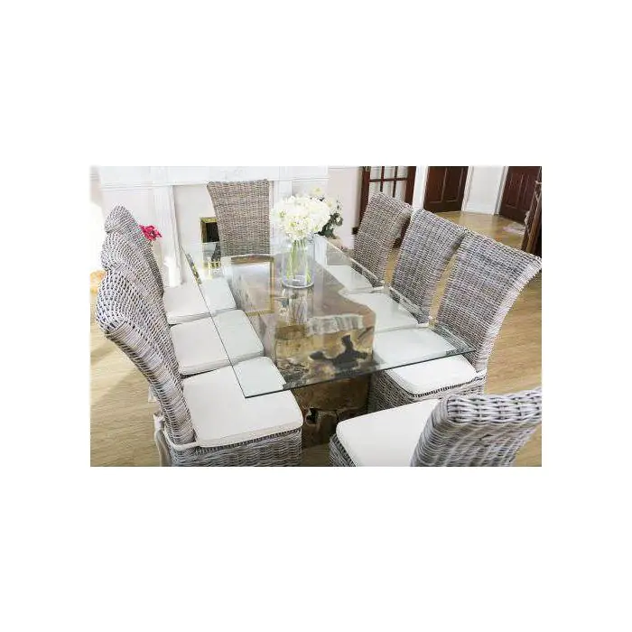 1.8m Reclaimed Teak Root Rectangular Block Dining Table with 6 Latifa Chairs - 10