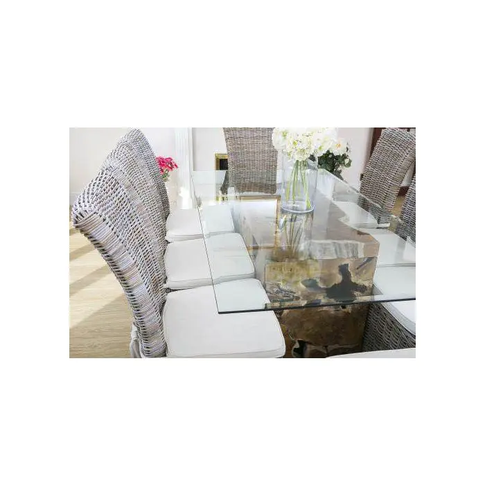1.8m Reclaimed Teak Root Rectangular Block Dining Table with 6 Latifa Chairs - 8