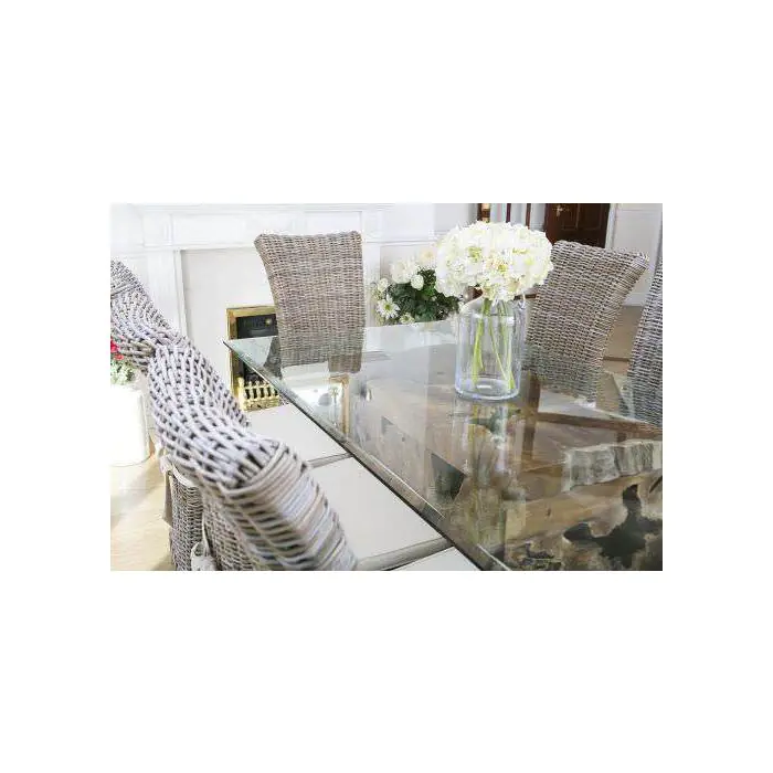 1.8m Reclaimed Teak Root Rectangular Block Dining Table with 6 Latifa Chairs - 6