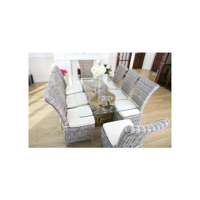 1.8m Reclaimed Teak Root Rectangular Block Dining Table with 6 Latifa Chairs - 5