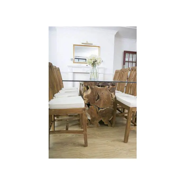 1.8m Reclaimed Teak Root Rectangular Block Dining Table with 8 Santos Chairs - 4