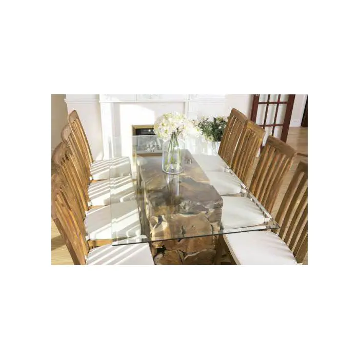 1.8m Reclaimed Teak Root Rectangular Block Dining Table with 8 Santos Chairs - 2