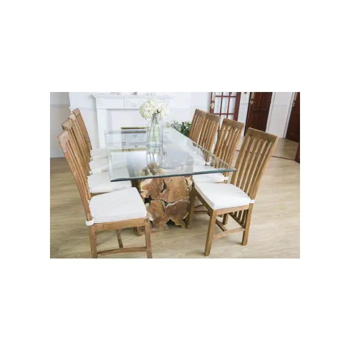 1.8m Reclaimed Teak Root Rectangular Block Dining Table with 8 Santos Chairs - 0