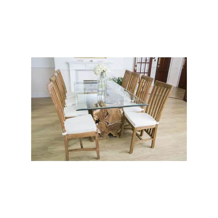 1.8m Reclaimed Teak Root Rectangular Block Dining Table with 8 Santos Chairs - 5