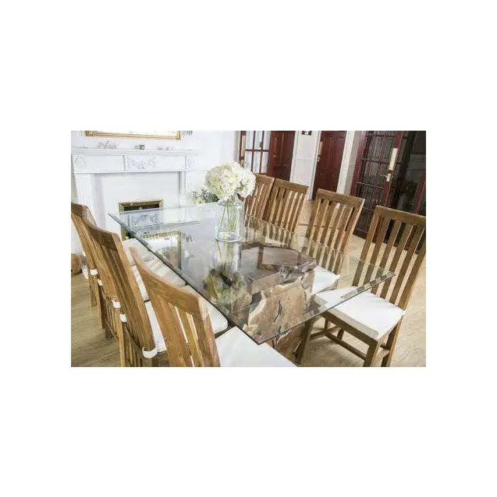 1.8m Reclaimed Teak Root Rectangular Block Dining Table with 8 Santos Chairs - 1