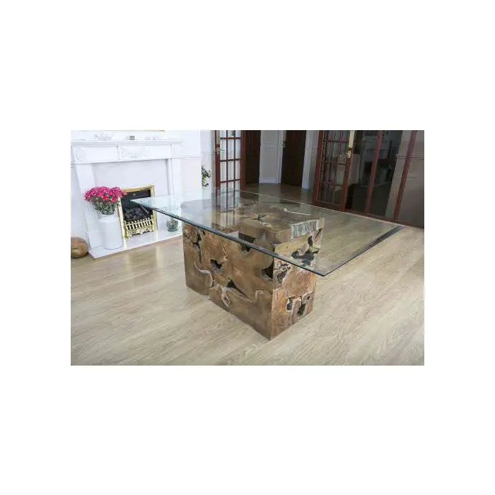 1.8m x 1.2m Reclaimed Teak Root Block Rectangular Dining Table - 4