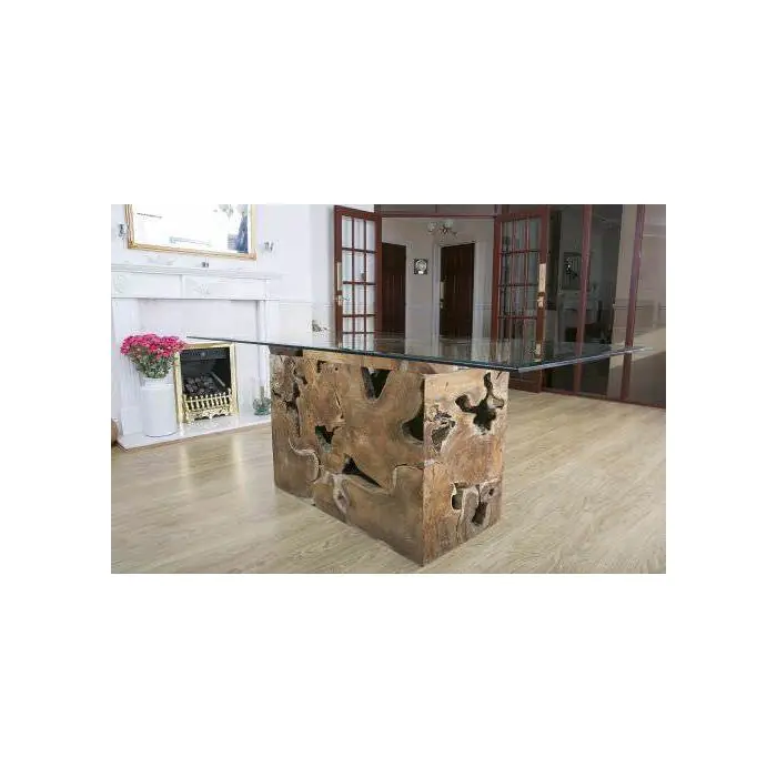 1.8m x 1.2m Reclaimed Teak Root Block Rectangular Dining Table - 3