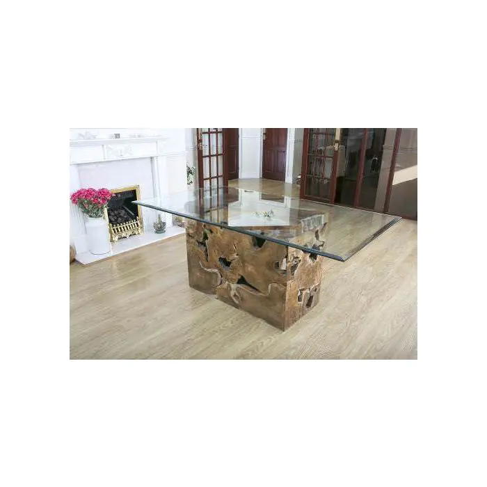 1.8m x 1.2m Reclaimed Teak Root Block Rectangular Dining Table - 2
