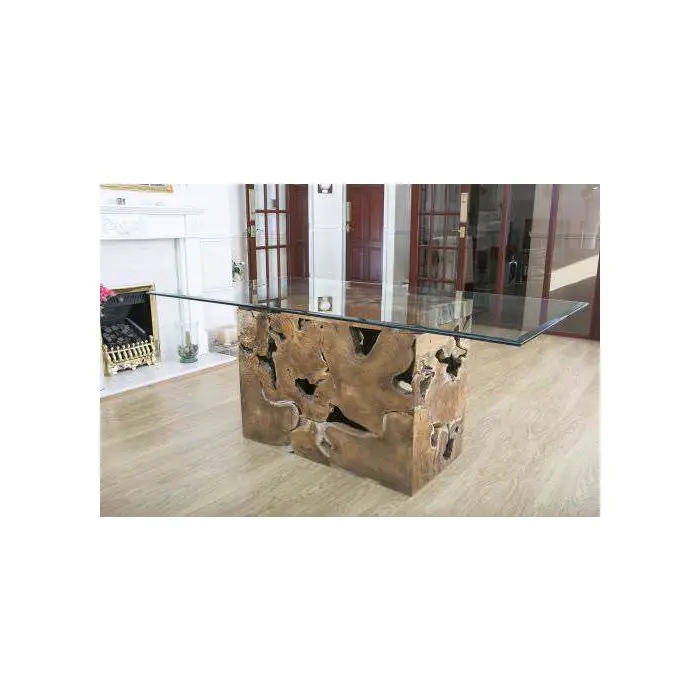 1.8m x 1.2m Reclaimed Teak Root Block Rectangular Dining Table - 5