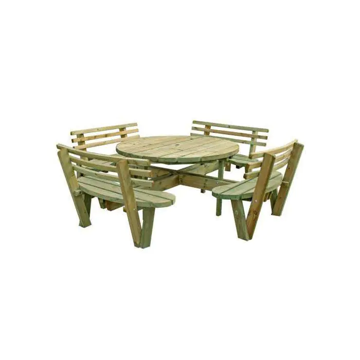 Swedish Redwood Circular Picnic Bench with Backrests - 3