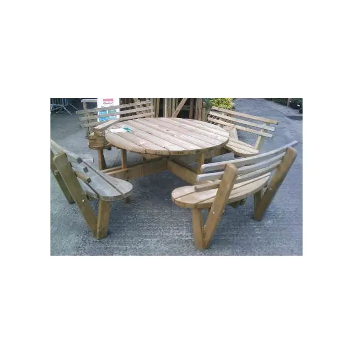 Douglas Fir Circular Picnic Bench with Backrests - 1