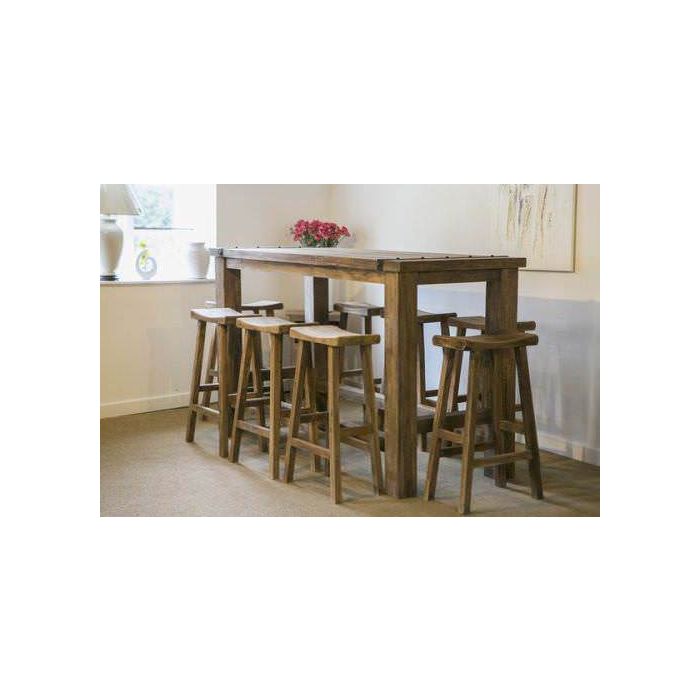 2m Rustic Character Bar Table With 8, Teak Root Bar Table And Stools Set Up