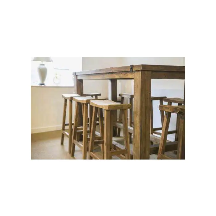2m Reclaimed Teak Open Slatted Bar Table with 8 Barstools - 4