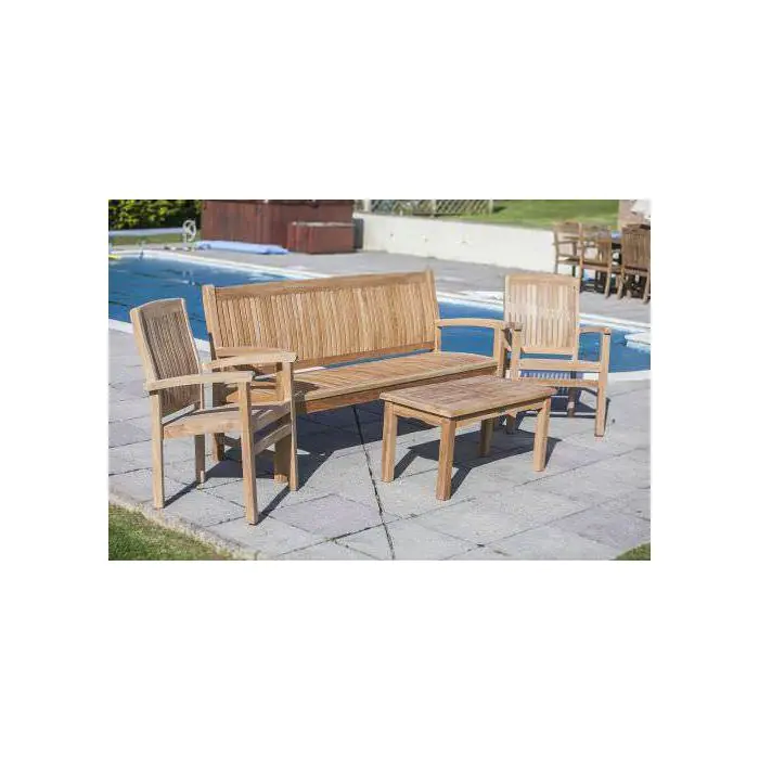 Marley Teak Garden Bench & Armchair Set - 4