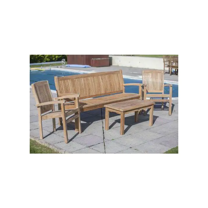 Marley Teak Garden Bench & Armchair Set - 5