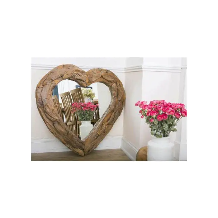 Reclaimed Teak Root Heart Mirror - 2 Sizes - 0