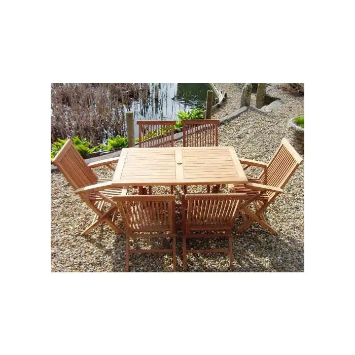 1.2m Teak Rectangular Folding Table with 4 Classic Folding Chairs and 2 Armchairs - 1