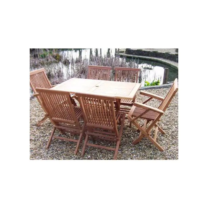 1.2m Teak Rectangular Folding Table with 4 Classic Folding Chairs and 2 Armchairs - 2
