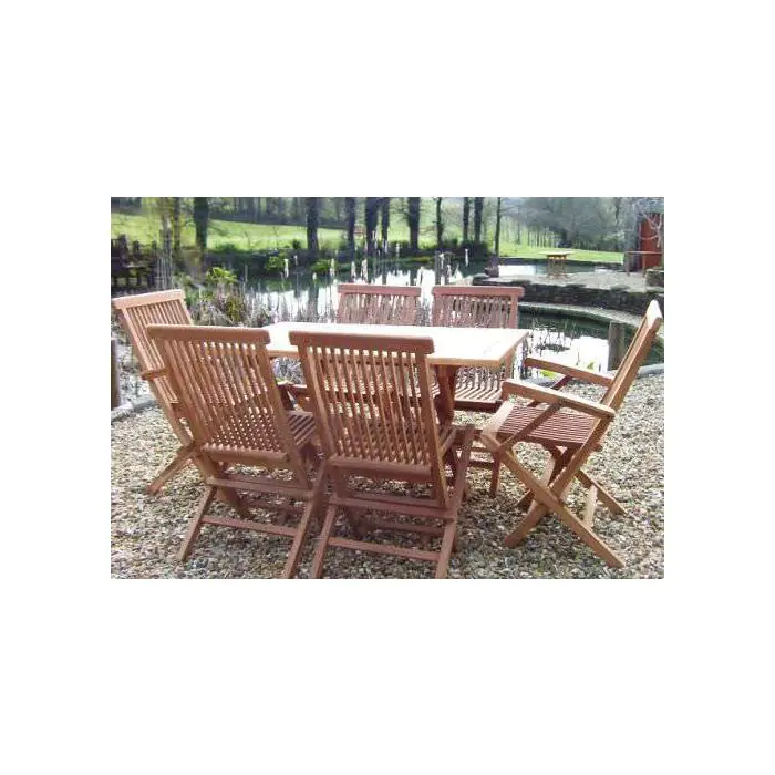 1.2m Teak Rectangular Folding Table with 4 Classic Folding Chairs and 2 Armchairs - 3