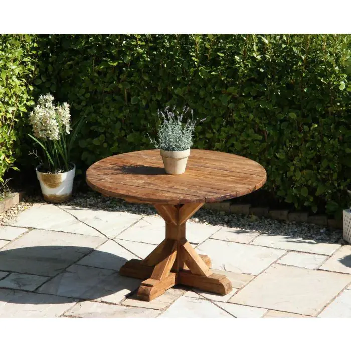 1.5m Reclaimed Teak Outdoor Open Slatted Dartmouth Table with 6 Marley Armchairs - 7