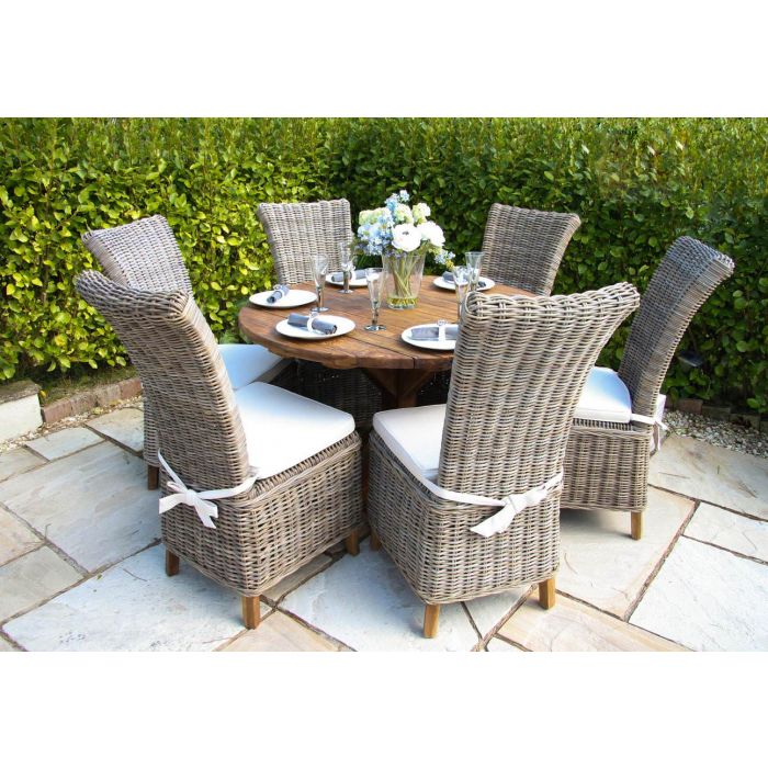 1.2m Reclaimed Teak Outdoor Open Slatted Dartmouth Table with 6 Latifa
