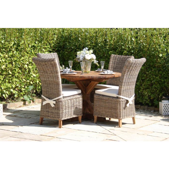1.2m Reclaimed Teak Outdoor Open Slatted Dartmouth Table with 6 Latifa