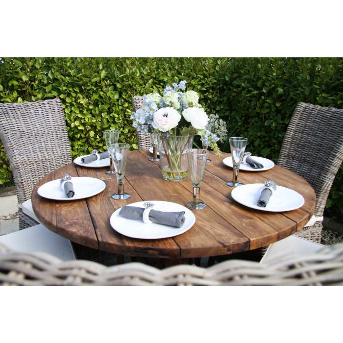 1.2m Reclaimed Teak Outdoor Open Slatted Dartmouth Table with 6 Latifa