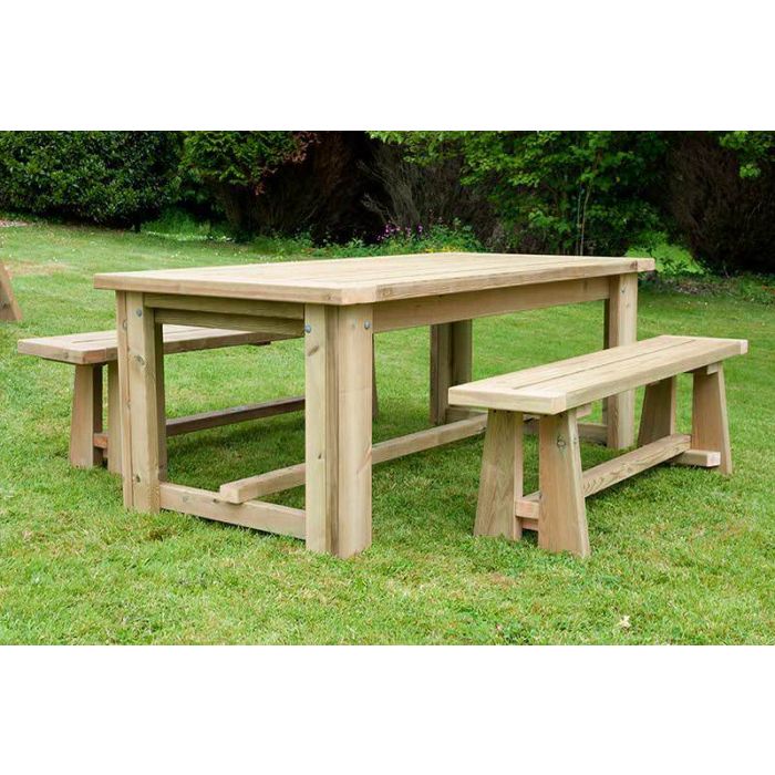 Outdoor farm outlet table with benches