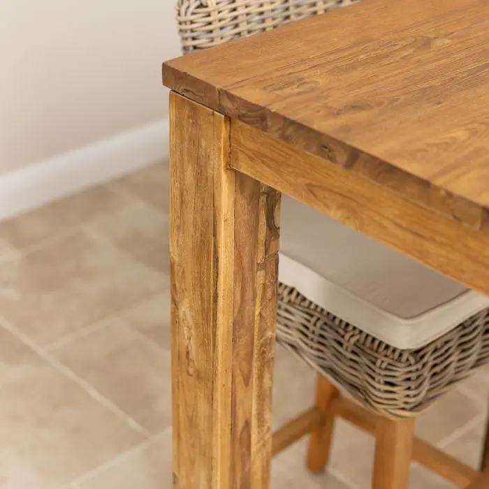 90cm Reclaimed Teak Square Bar Table with 2 Kubu Wicker Bar Stools - 9