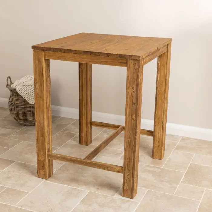 90cm Reclaimed Teak Square Bar Table with 2 Kubu Wicker Bar Stools - 8