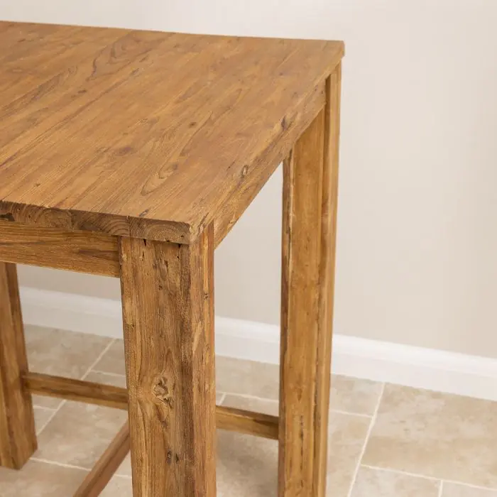 90cm Reclaimed Teak Square Bar Table with 2 Kubu Wicker Bar Stools - 14