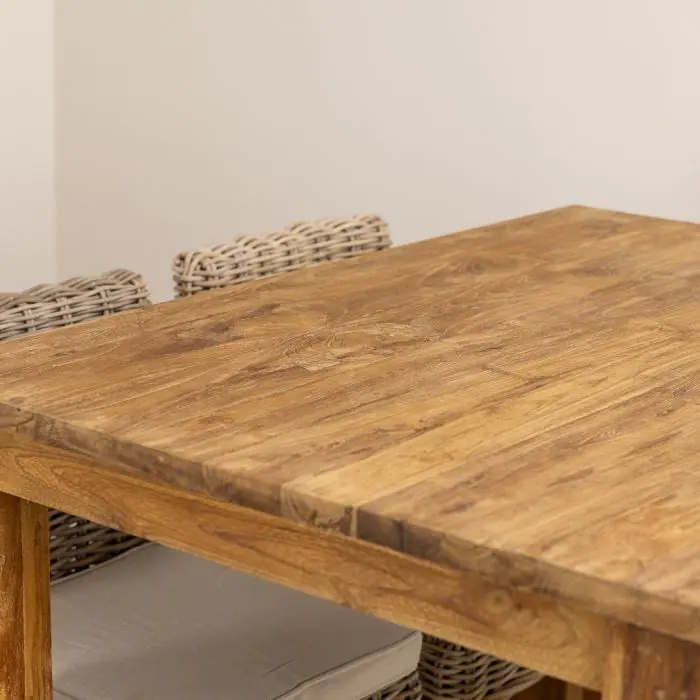 1.2m Reclaimed Teak Rectangular Bar Table with 4 Kubu Wicker Bar Stools - 9