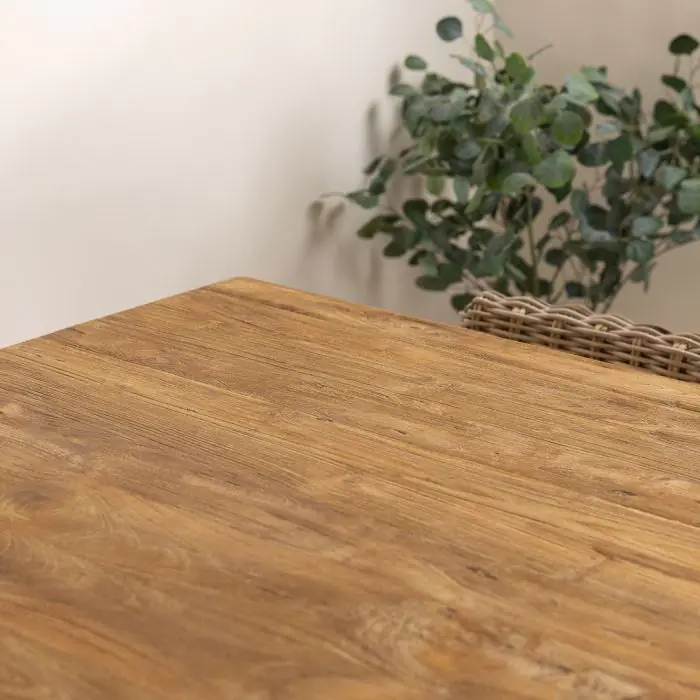 1.2m Reclaimed Teak Rectangular Bar Table with 4 Kubu Wicker Bar Stools - 10
