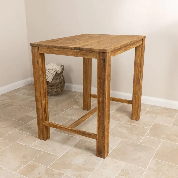 1.2m Reclaimed Teak Rectangular Bar Table with 4 Kubu Wicker Bar Stools - 8