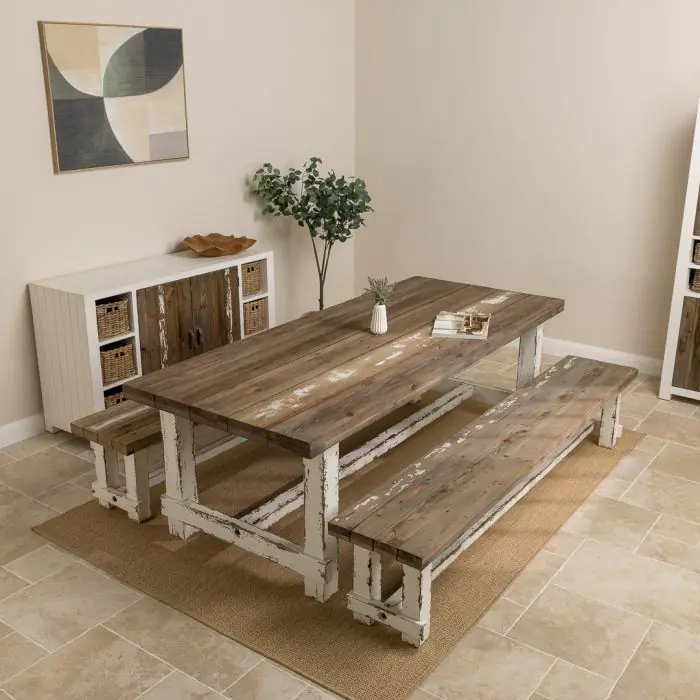 2.4m Coastal Dining Table with 2 Backless Benches - 1