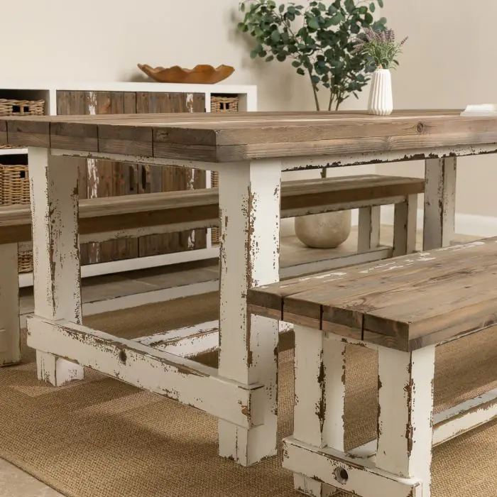 2.4m Coastal Dining Table with 2 Backless Benches - 2