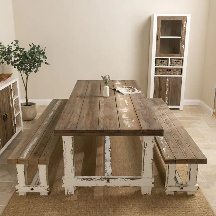 2.4m Coastal Dining Table with 2 Backless Benches - 3