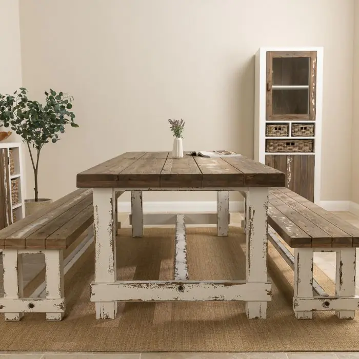 2.4m Coastal Dining Table with 2 Backless Benches - 4