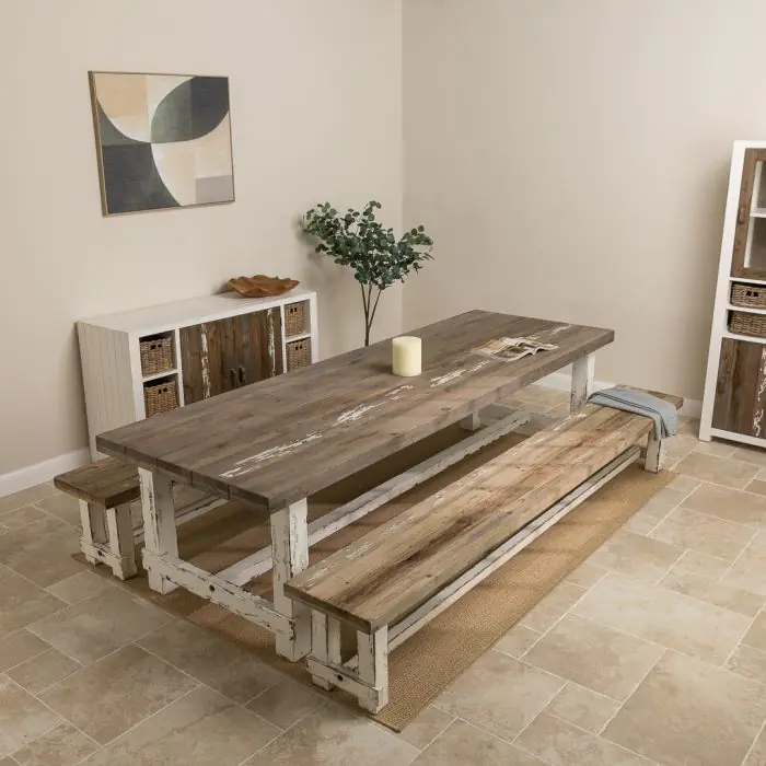 3m Coastal Dining Table with 2 Backless Benches - 1