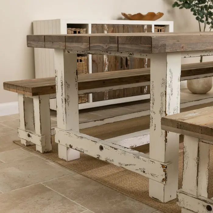 3m Coastal Dining Table with 2 Backless Benches - 5