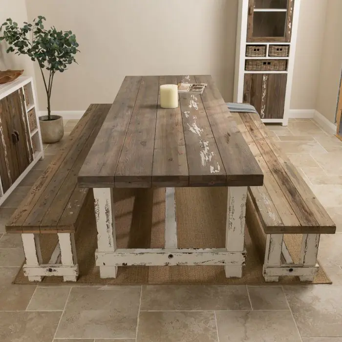 3m Coastal Dining Table with 2 Backless Benches - 2
