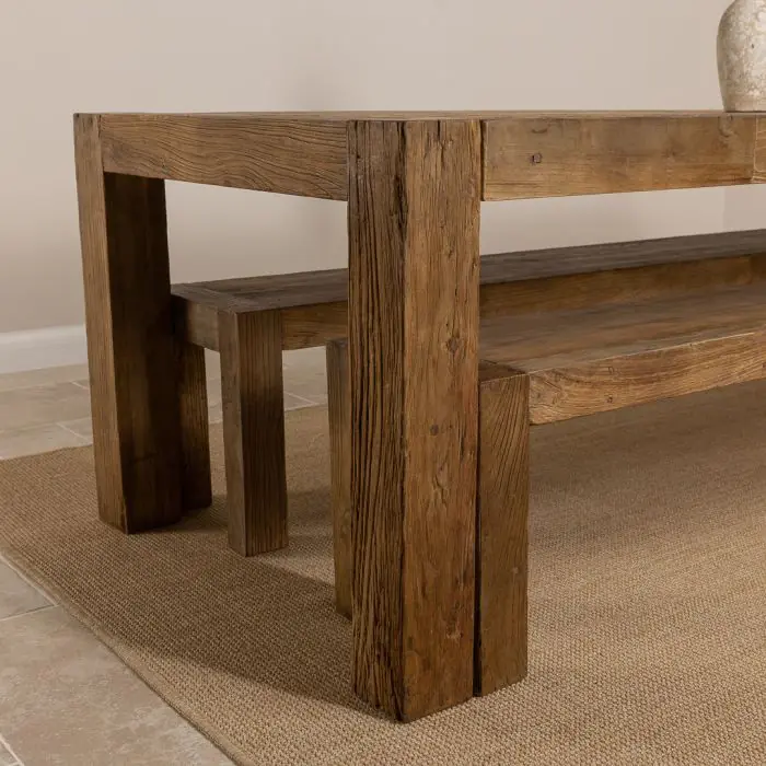 2.4m Reclaimed Elm Chunky Style Dining Table with 2 Backless Benches - 4