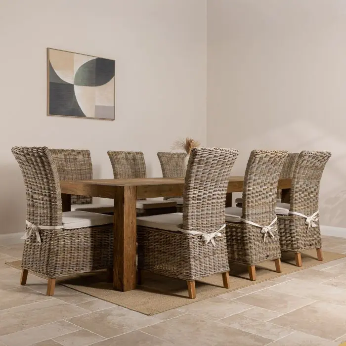 2.4m Reclaimed Elm Chunky Style Dining Table With 6 or 8 Latifa Dining Chairs - 1