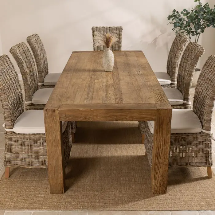 2.4m Reclaimed Elm Chunky Style Dining Table With 6 or 8 Latifa Dining Chairs - 3